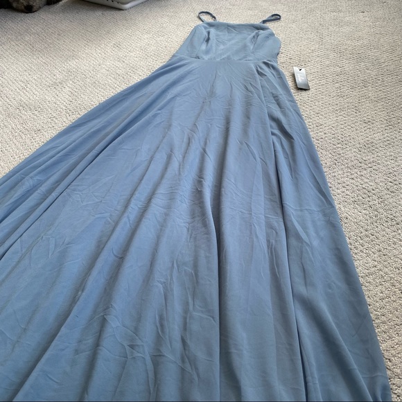 New Lulus Dreamy Romance Slate Blue Backless Maxi Bridesmaid Dress - Picture 7 of 13